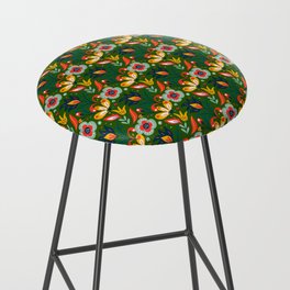 Colorful Floral Pattern On Green Background Bar Stool