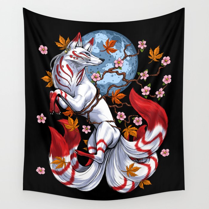 Japanese Fox Kitsune Wall Tapestry by Nikolay Todorov Society6