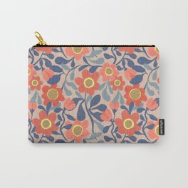 Coral Pink and Blue Flowers Carry-All Pouch
