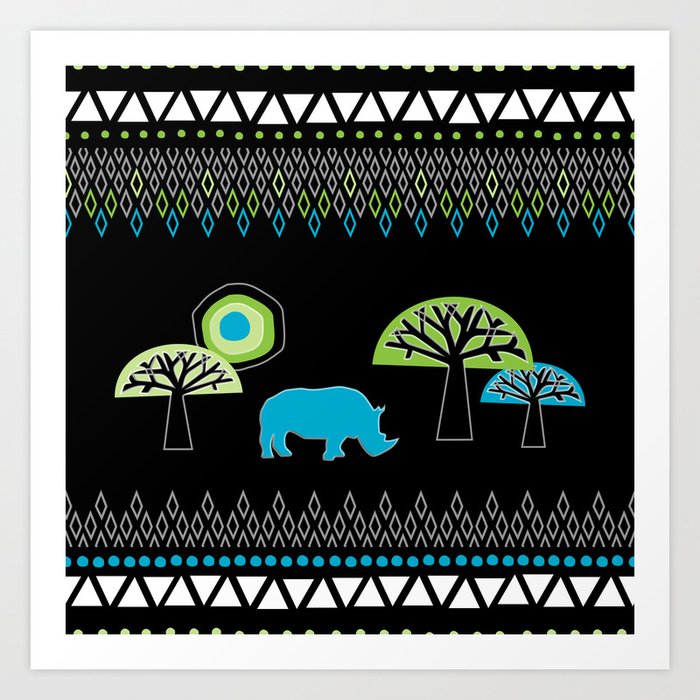 African Rhino (Cool colors) - by Kara Peters Art Print