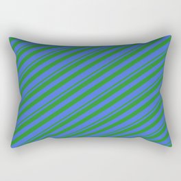 [ Thumbnail: Forest Green & Royal Blue Colored Lined Pattern Rectangular Pillow ]