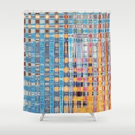 Blue And Yellow Distorted Criss Cross  Shower Curtain