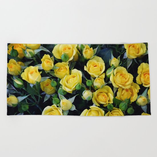 Bright Yellow Roses Beach Towel