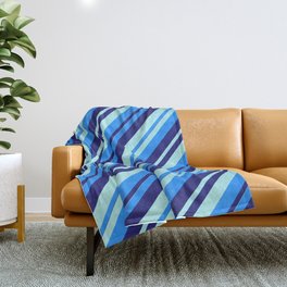 [ Thumbnail: Blue, Midnight Blue, and Turquoise Colored Lined/Striped Pattern Throw Blanket ]