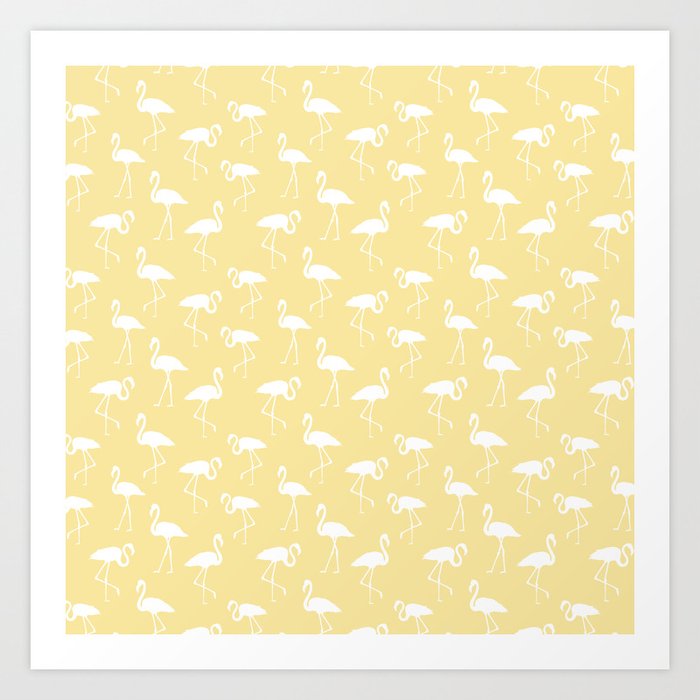 White flamingo silhouettes seamless pattern on beige tan background Art Print