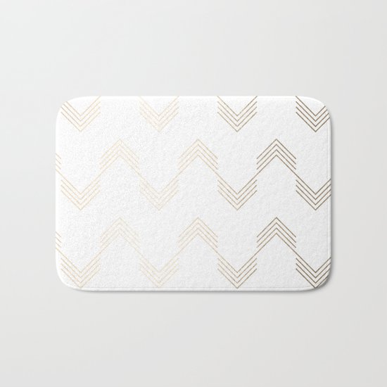 Simply Deconstructed Chevron White Gold Sands on White Bath Mat