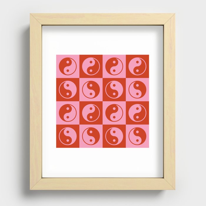 Checkered Yin Yang Pattern \\ PINK & RED Recessed Framed Print