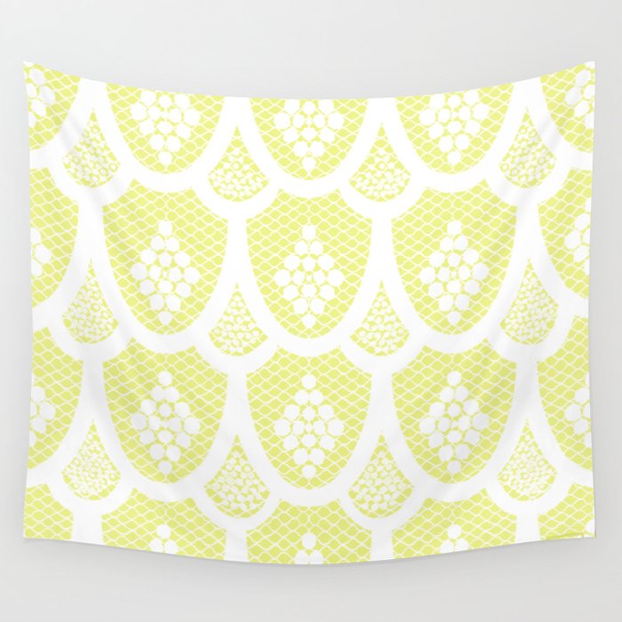 Palm Springs Poolside Retro Pastel Yellow Lace Wall Tapestry