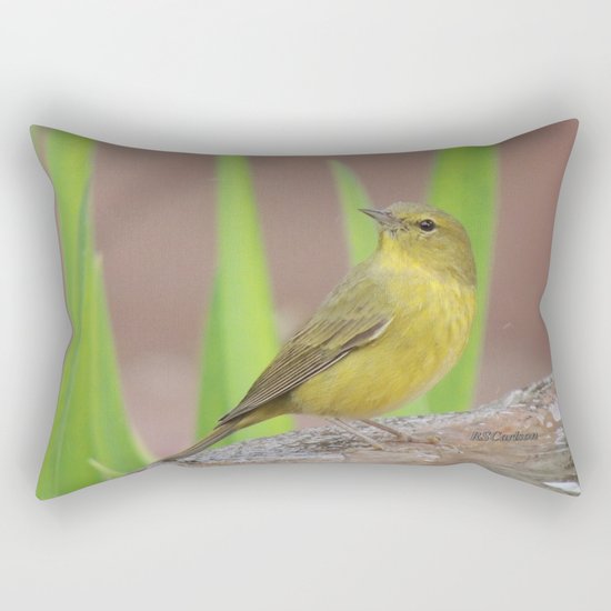 Yellow Warbler at the Fountain Rectangular Pillow