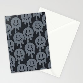 Melted Smiley Faces Trippy Seamless Pattern - Grey Stationery Card