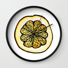 Trois Citrons 1 Wall Clock | Painting, Happy, Cute, Lemons, Bright, Vibrant, Fruit, Splash, Watercolor, Citrus 