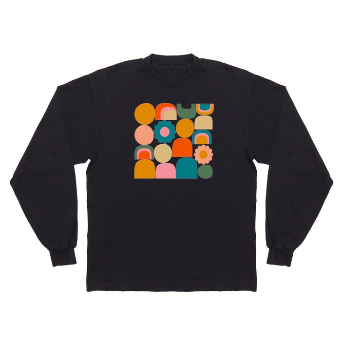 Playful Collage in Blue Long Sleeve T Shirt