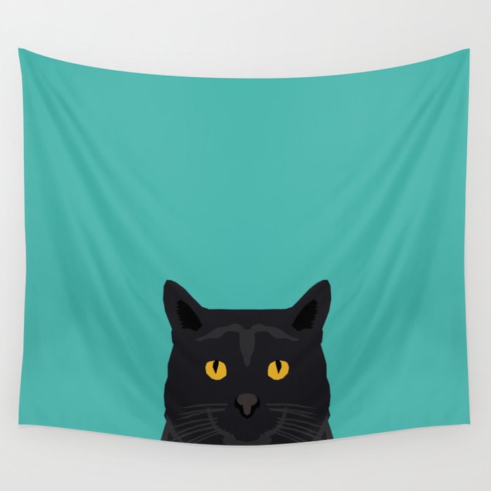 Cat head black cat peeking gifts for cat lovers pet portraits Wall Tapestry