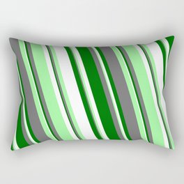 [ Thumbnail: White, Green, Dim Gray, and Dark Green Colored Lines Pattern Rectangular Pillow ]