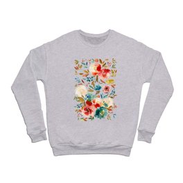 Red Turquoise Teal Floral Watercolor Crewneck Sweatshirt