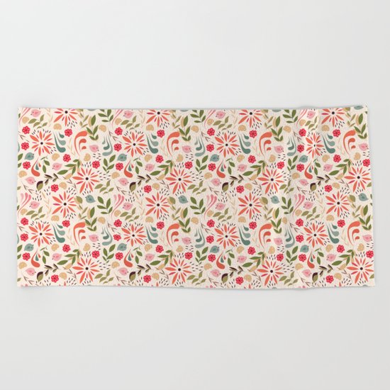 Birds and flowers 001 Beach Towel