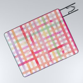 Abstract teal pink lavender watercolor geometrical plaid Picnic Blanket