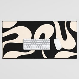 Soft Curves Retro Modern Abstract Pattern in Black and Almond Cream Desk Mat