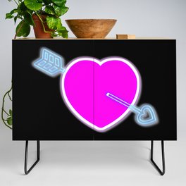 Neon pink love heart and blue arrow Credenza
