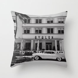 Miami Beach USA Ocean Drive Black&White | Fine Art Travel Photography Throw Pillow