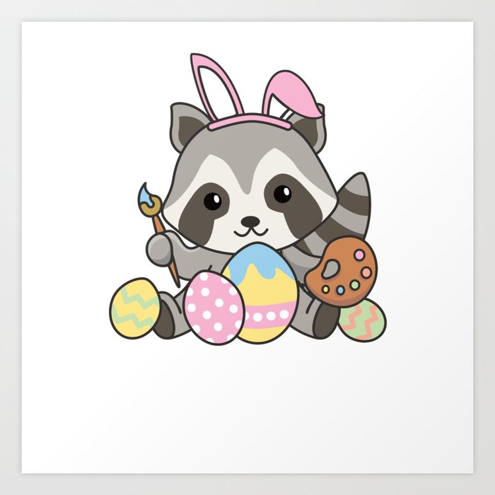 Cute Raccoon Easter With Easter Eggs As Easter Art Print