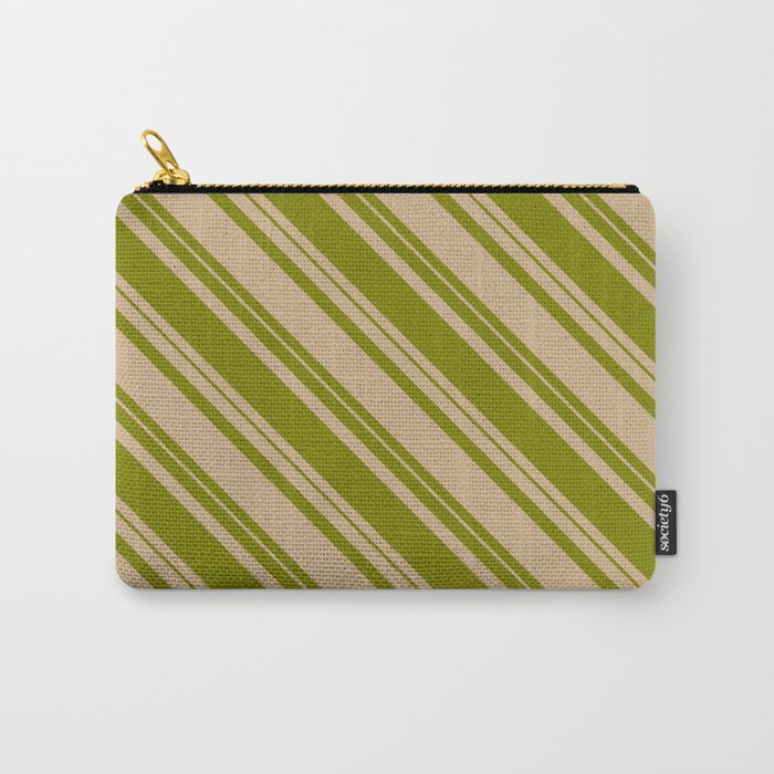 Tan & Green Colored Striped/Lined Pattern Carry-All Pouch