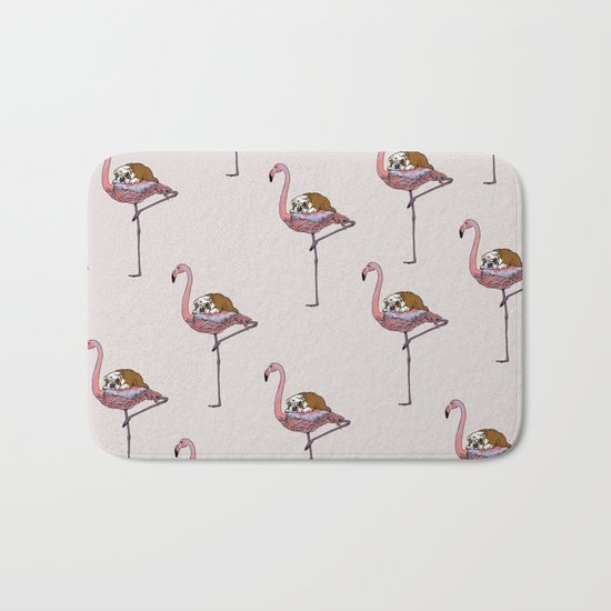 Flamingo and English Bulldog Bath Mat