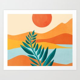 Mountain Sunset Colorful Landscape Illustration Art Print