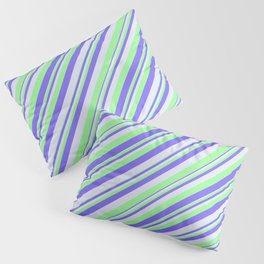 [ Thumbnail: Green, Medium Slate Blue, and Lavender Colored Lines Pattern Pillow Sham ]
