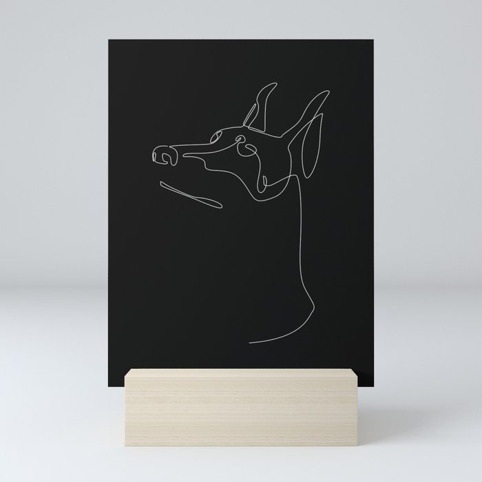 Black Dobermann / black dog head drawing Mini Art Print