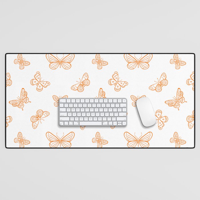 Orange Butterflies Stencil Seamless Pattern Desk Mat