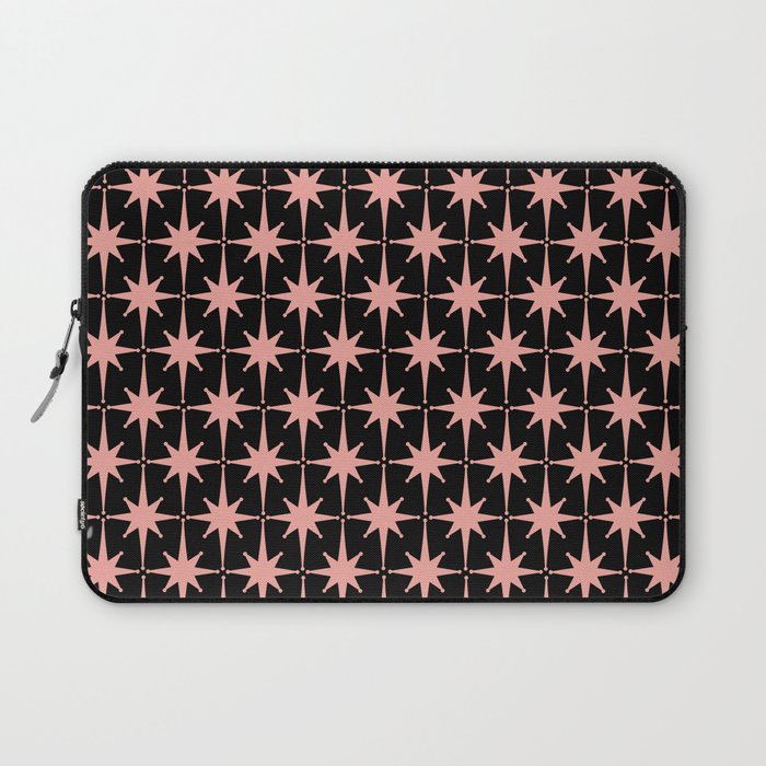 Midcentury Modern Atomic Starburst Pattern in Black and 50s Bathroom Pink Laptop Sleeve