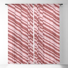 [ Thumbnail: Pink & Dark Red Colored Striped/Lined Pattern Sheer Curtain ]