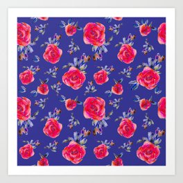 Roses on a blue background Art Print