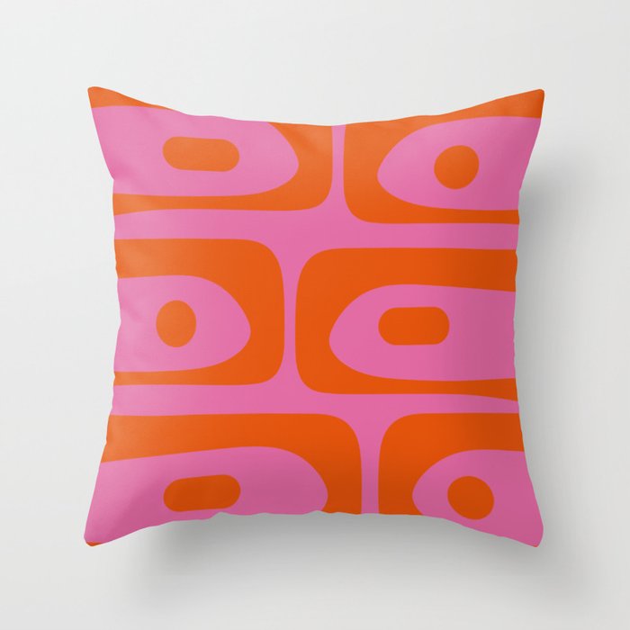 Mid-Century Modern Piquet Minimalist Abstract in Hot Pink and Retro Red Orange Throw Pillow