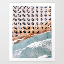People Beach Umbrellas, Pastel Beach, Aerial Summer Beach Print, Ocean Coastal Waves Art, Summer Vibes Wall Decor Art Print Art Print