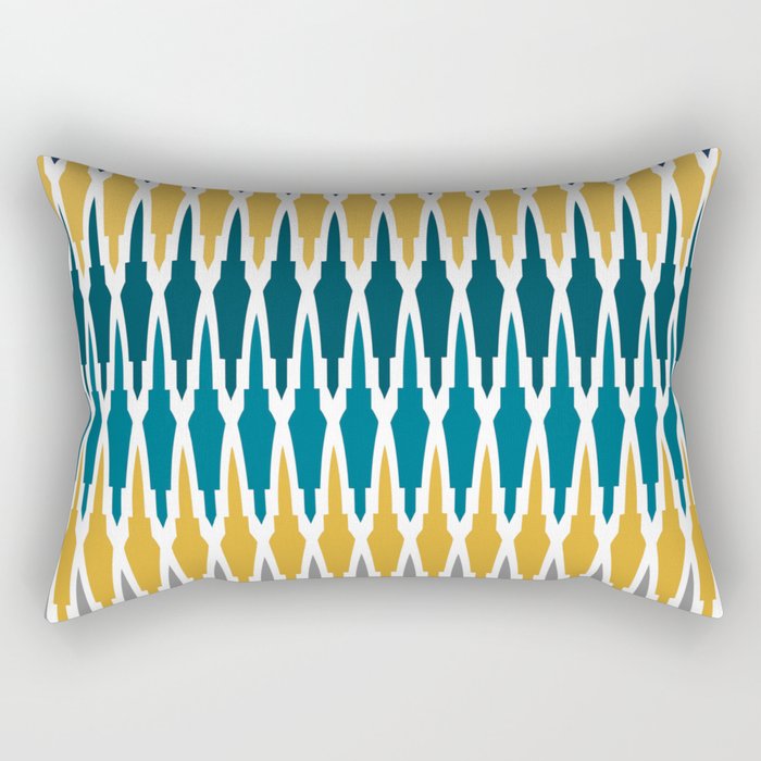 Boho, Geometric Pattern, Blue, Teal, Yellow and Gray Rectangular Pillow