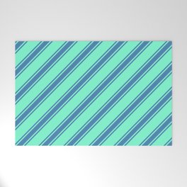 [ Thumbnail: Aquamarine and Blue Colored Striped/Lined Pattern Welcome Mat ]
