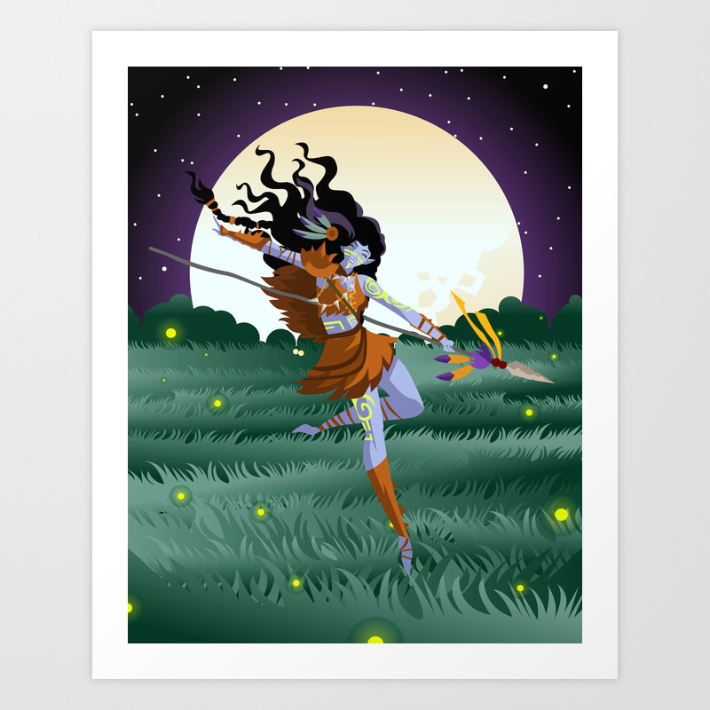 Fantasy Huntress Dark Elf Woman Art Print
