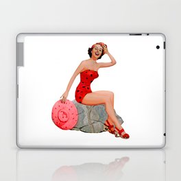 Sexy Brunette Pinup Girl in Red Skirt On The Rock Laptop Skin