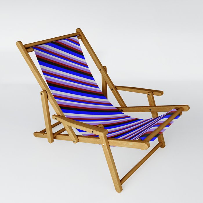Colorful Blue, Light Gray, Purple, Maroon, and Black Colored Stripes/Lines Pattern Sling Chair