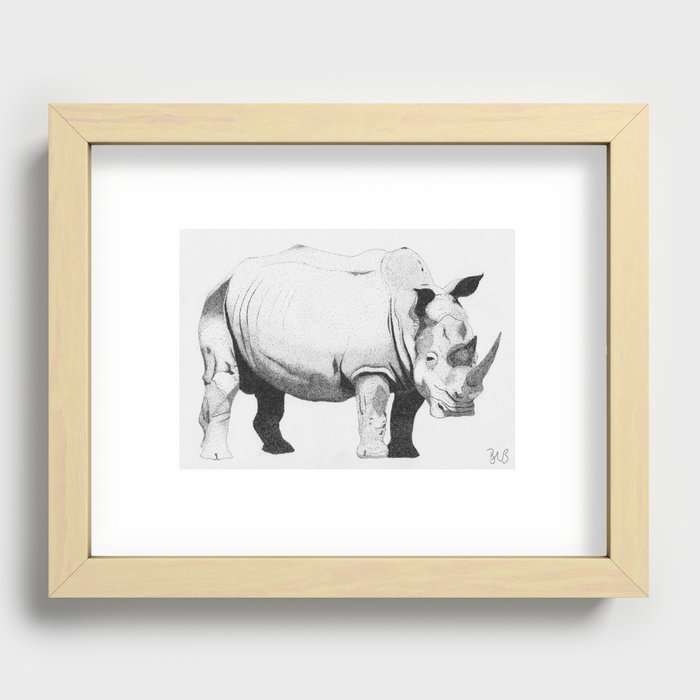White Rhino (Black & White) - Near Threatened Recessed Framed Print
