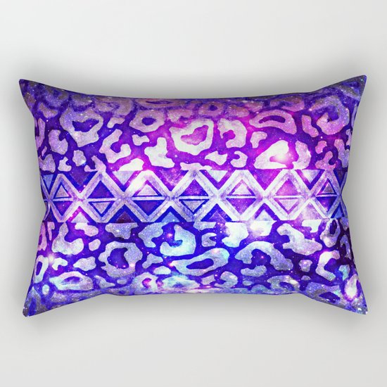 TRIBAL LEOPARD GALAXY Animal Print Aztec Native Pattern Geometric Purple Blue Ombre Space Galactic Rectangular Pillow