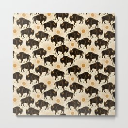Bison - black, gold, moss green, and cream Metal Print | Plains, Animal, Pattern, West, Western, Prairie, Wild, American, Black And Cream, Boy 