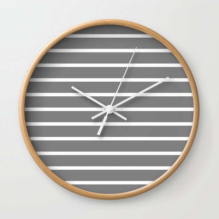 Horizontal Lines (White/Gray) Wall Clock