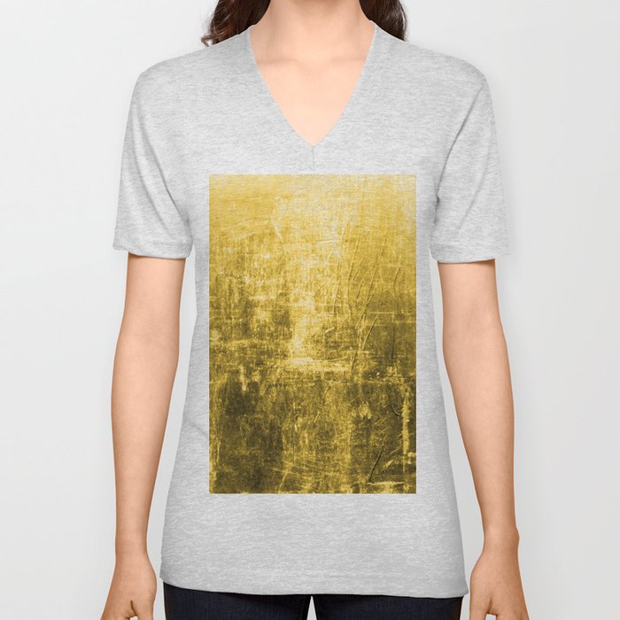 SunYellowTextured & Distressed Design V Neck T Shirt