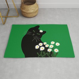 Black Cat and Daisies Area & Throw Rug