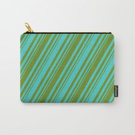 [ Thumbnail: Green and Turquoise Colored Stripes/Lines Pattern Carry-All Pouch ]