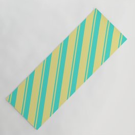 [ Thumbnail: Turquoise and Tan Colored Lined/Striped Pattern Yoga Mat ]