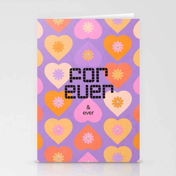 'Forever and ever' Hippie Heart Pattern on Very Peri Stationery Cards